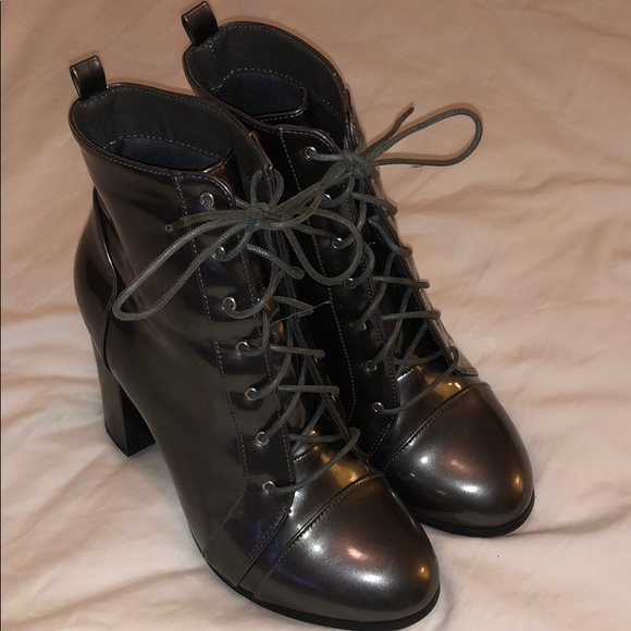 JustFab Shoes - Grey Metallic Wedged Heel Boot